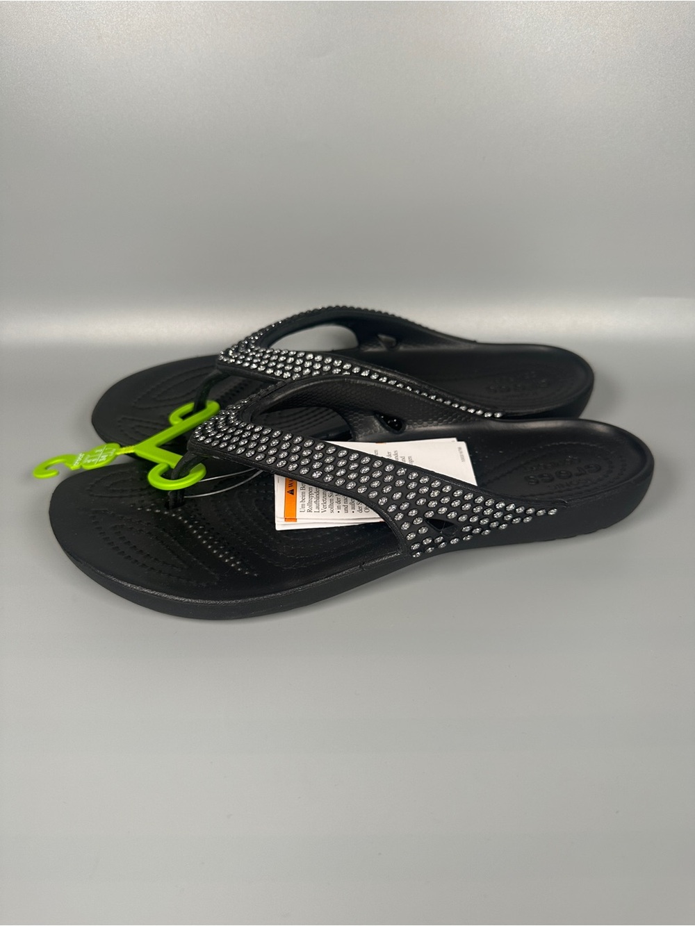 CROCS Jewels Embellished Flip Flops Slides Women’s Size 9 Black